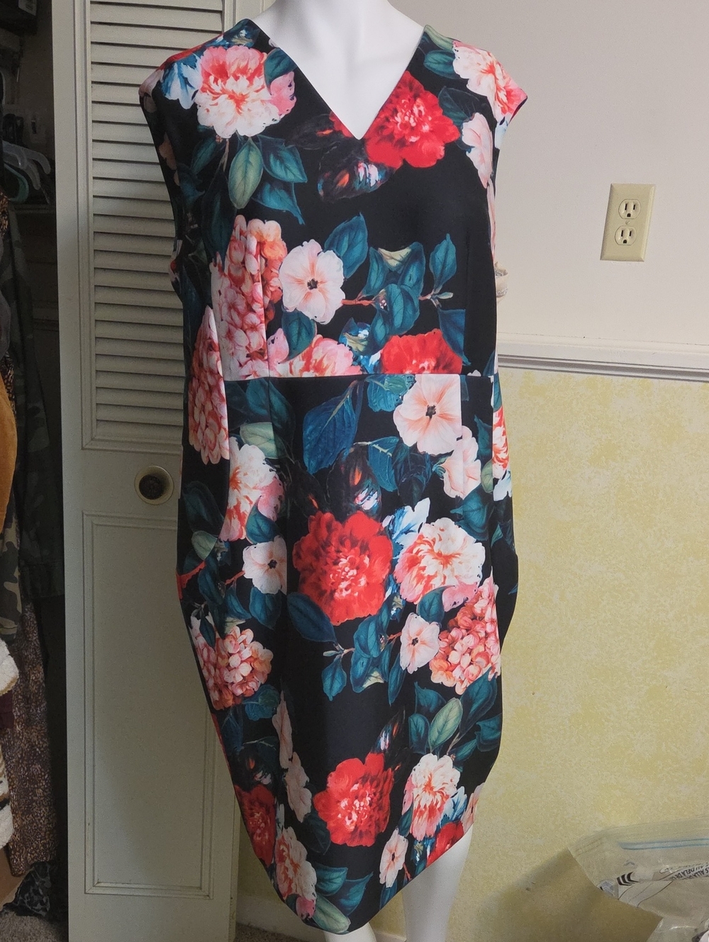 Calvin Klein Floral Dress in Black, Red, Pink & Teal